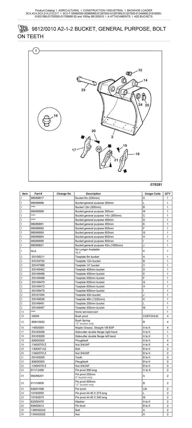 Ковш экскаватора JCB 300 мм 980/89989 A