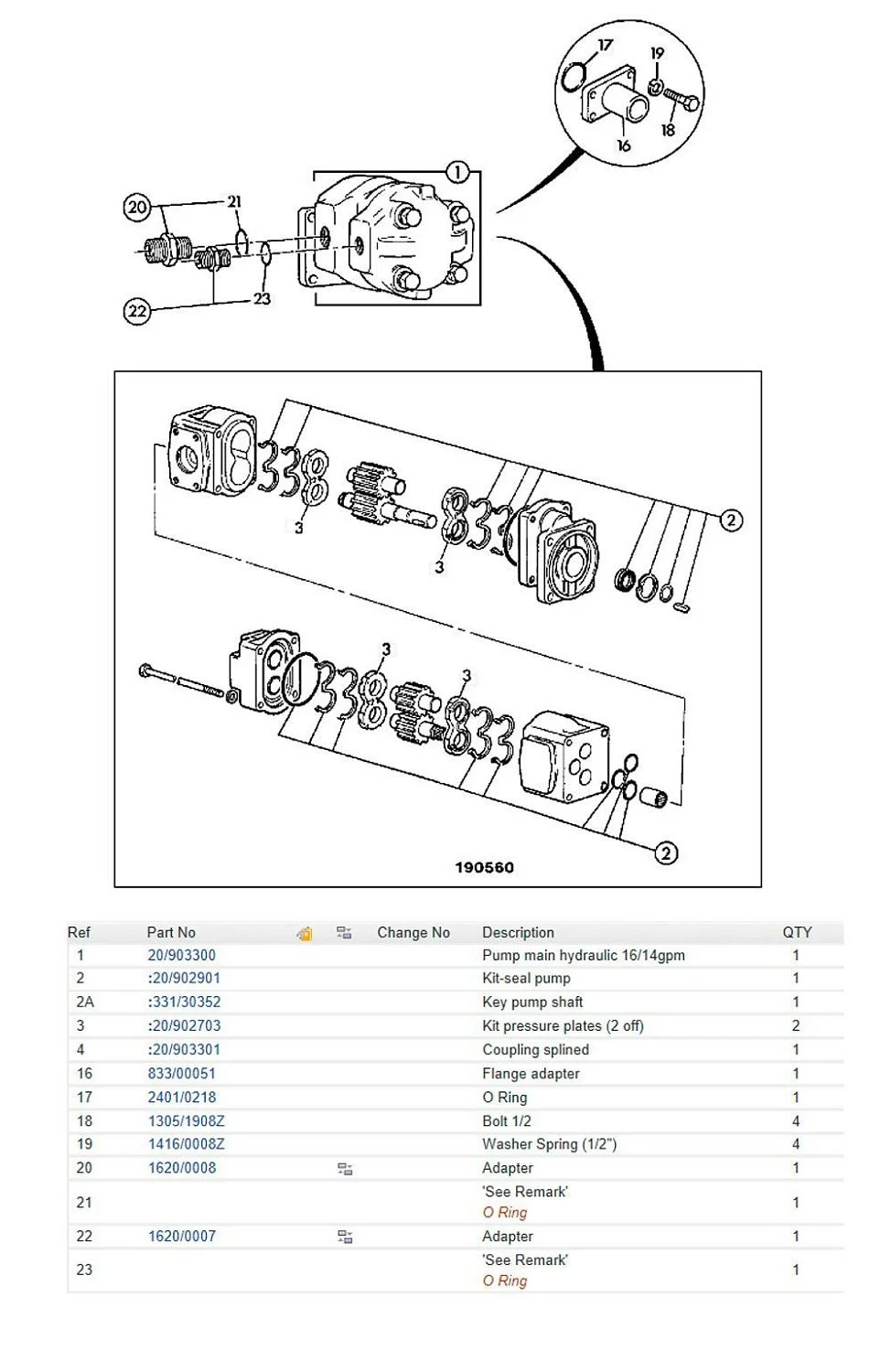 Насос гидравлический 20/903300, 7029121029 (4 болта) PARKER