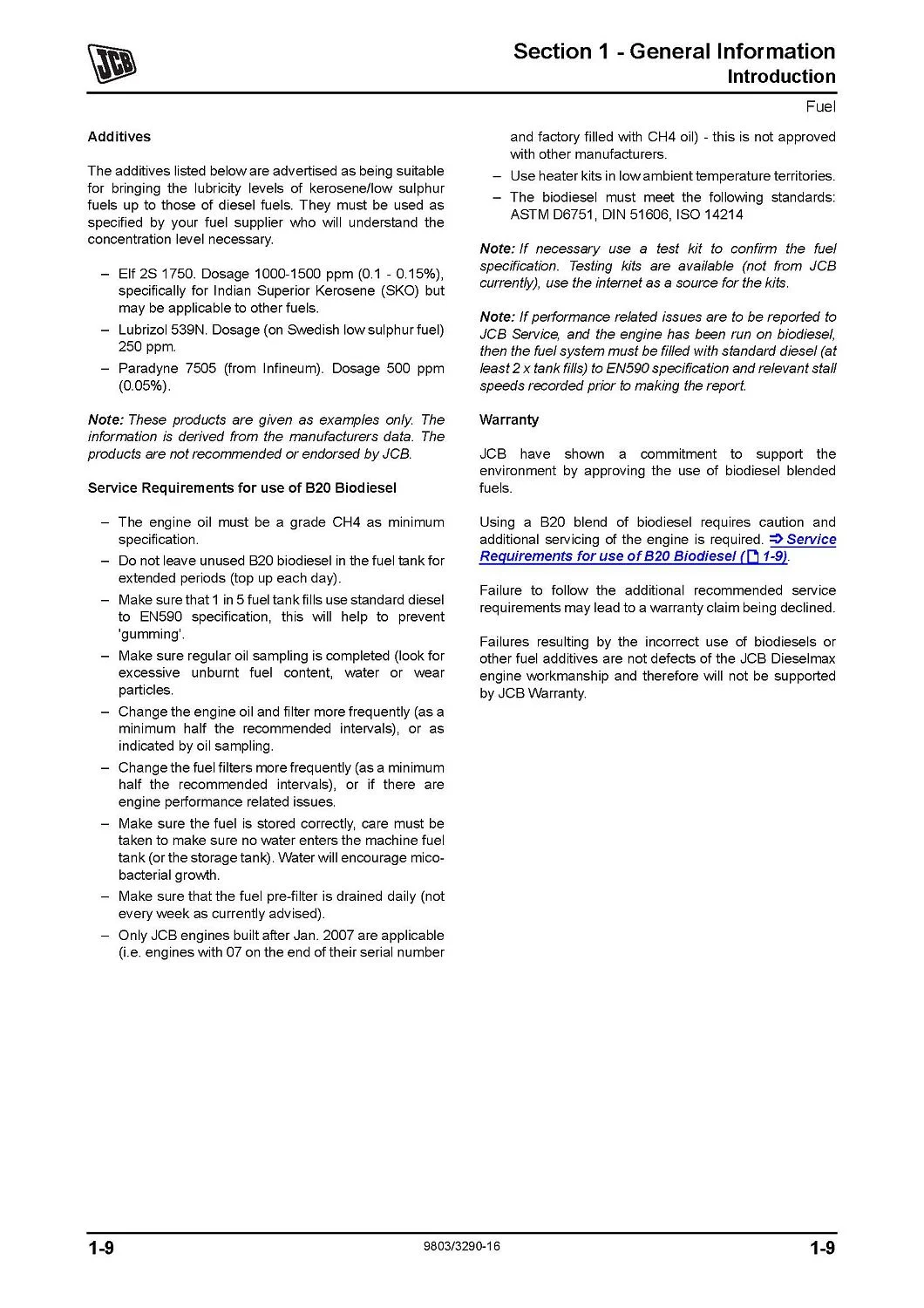 Информация о топливе для двигателей JCB