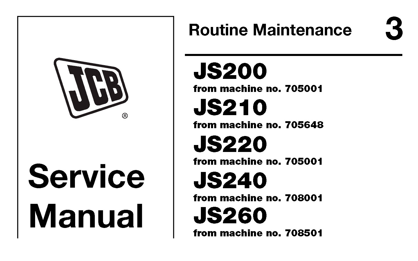 Регламент технического обслуживания JCB JS200 / JS210 / JS220 / JS240 / JS260