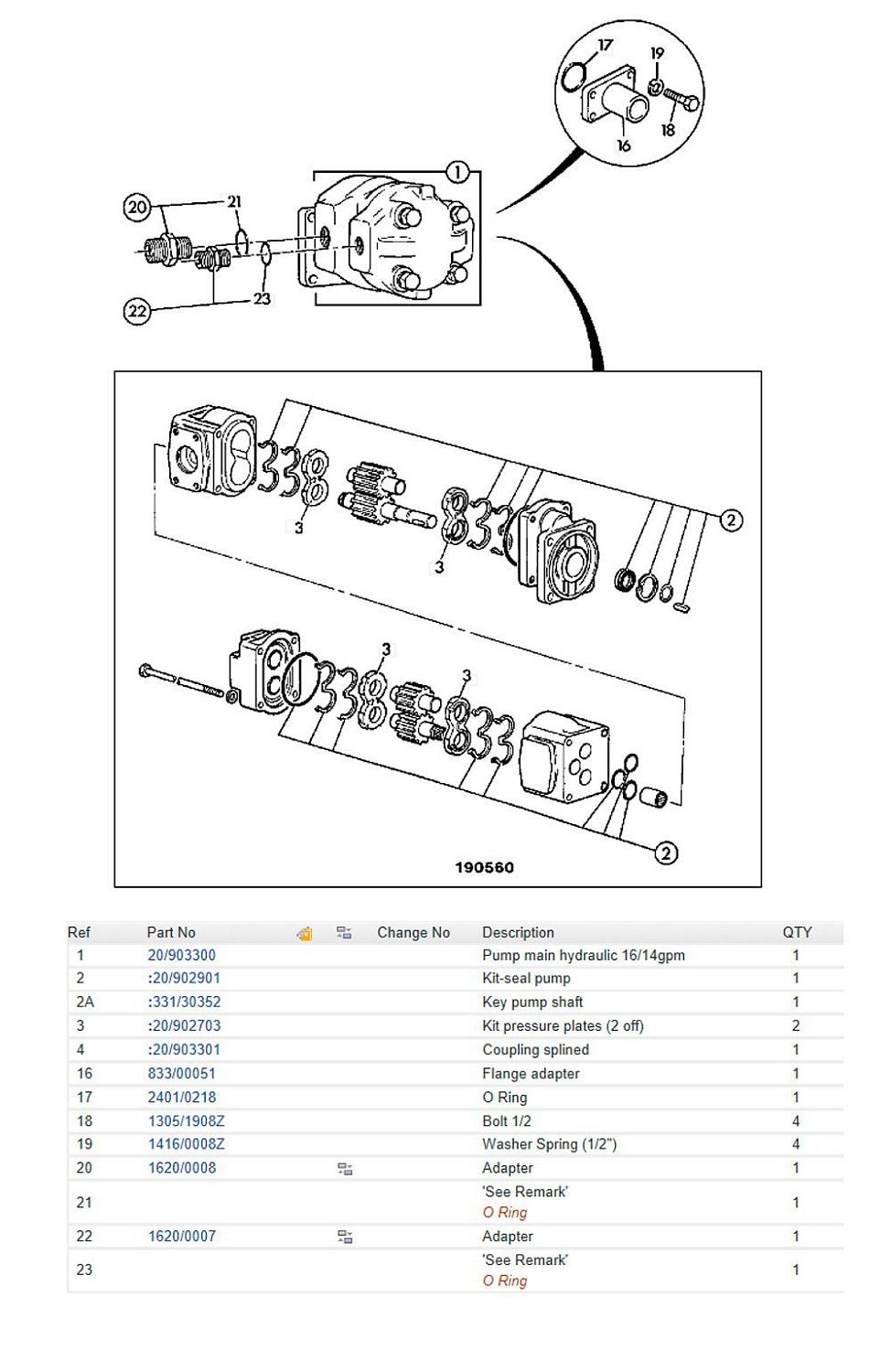 Насос гидравлический 20/903300, 7029121029 (4 болта) PARKER