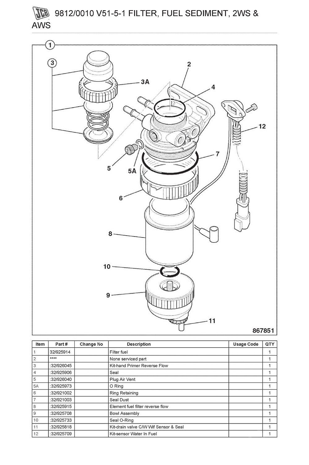 Фильтр топливный грубой очистки 32/925915, 320/A7124 JCB